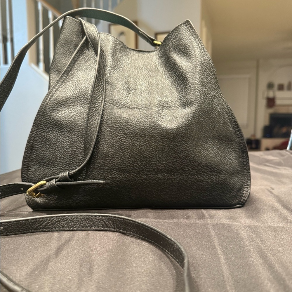 Lucky Brand Coran Pebbled Leather Satchel Crossbody Black - Picture 3 of 16